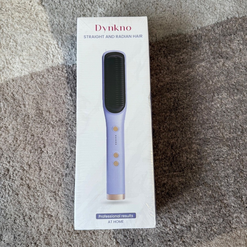 Dynkno‎ Hair Straightener Brush Purple Fast 30s Heating Anti-Scald Straight Curl